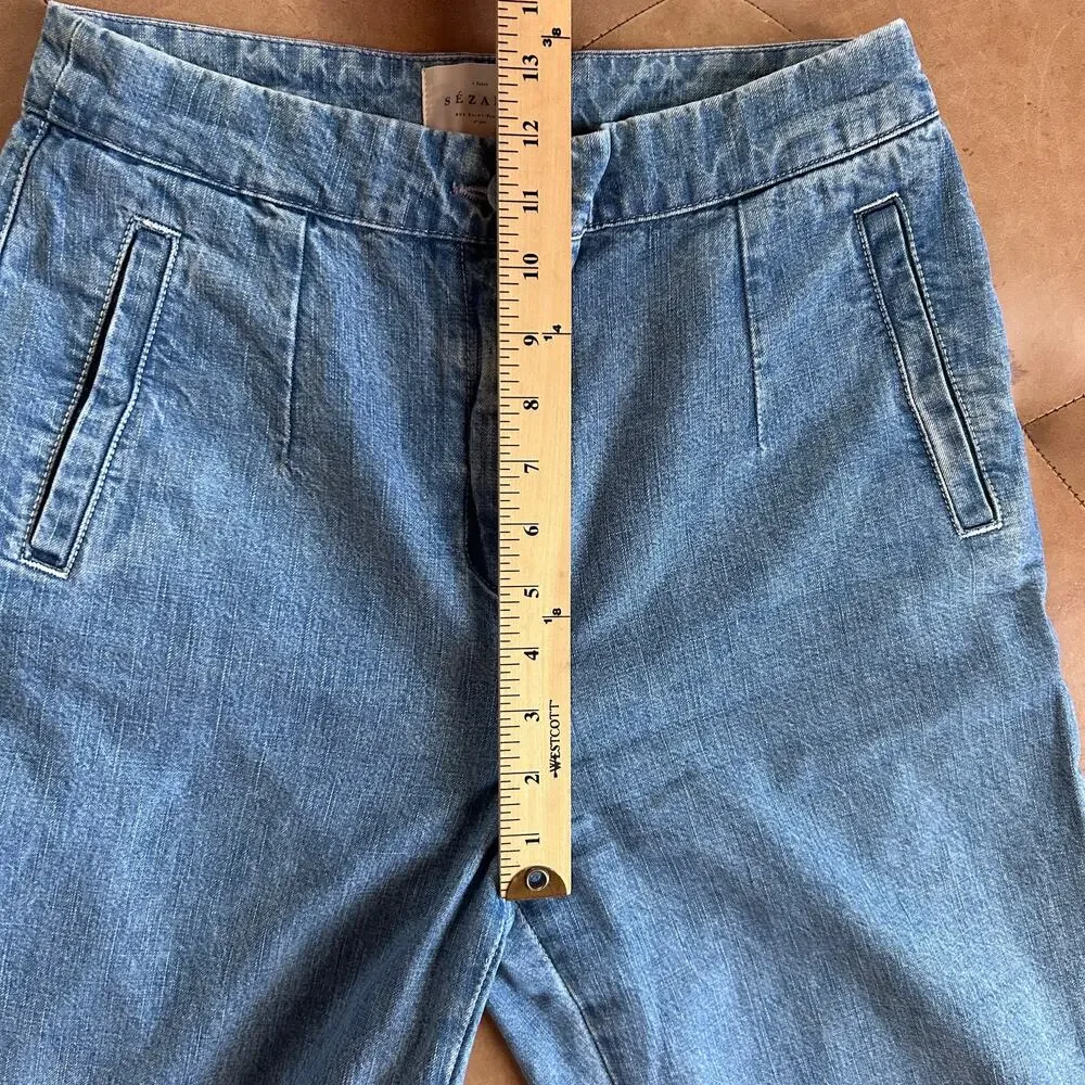 Sezane Martin Cut Jeans High Rise Wide Leg Cotton French Girl Soft Blue 38 US 6